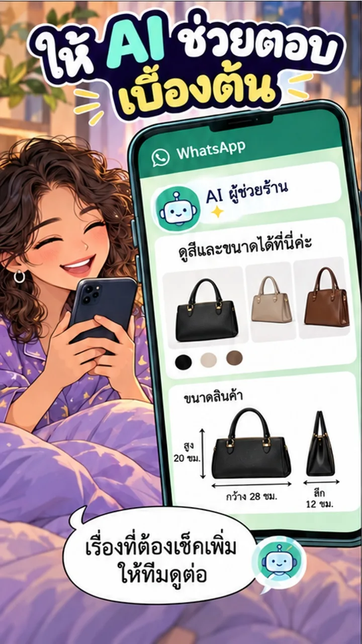 ผู้ช่วย AI บน WhatsApp ใช้ข้อมูลที่ร้านเตรียมไว้ตอบคำถามทั่วไป